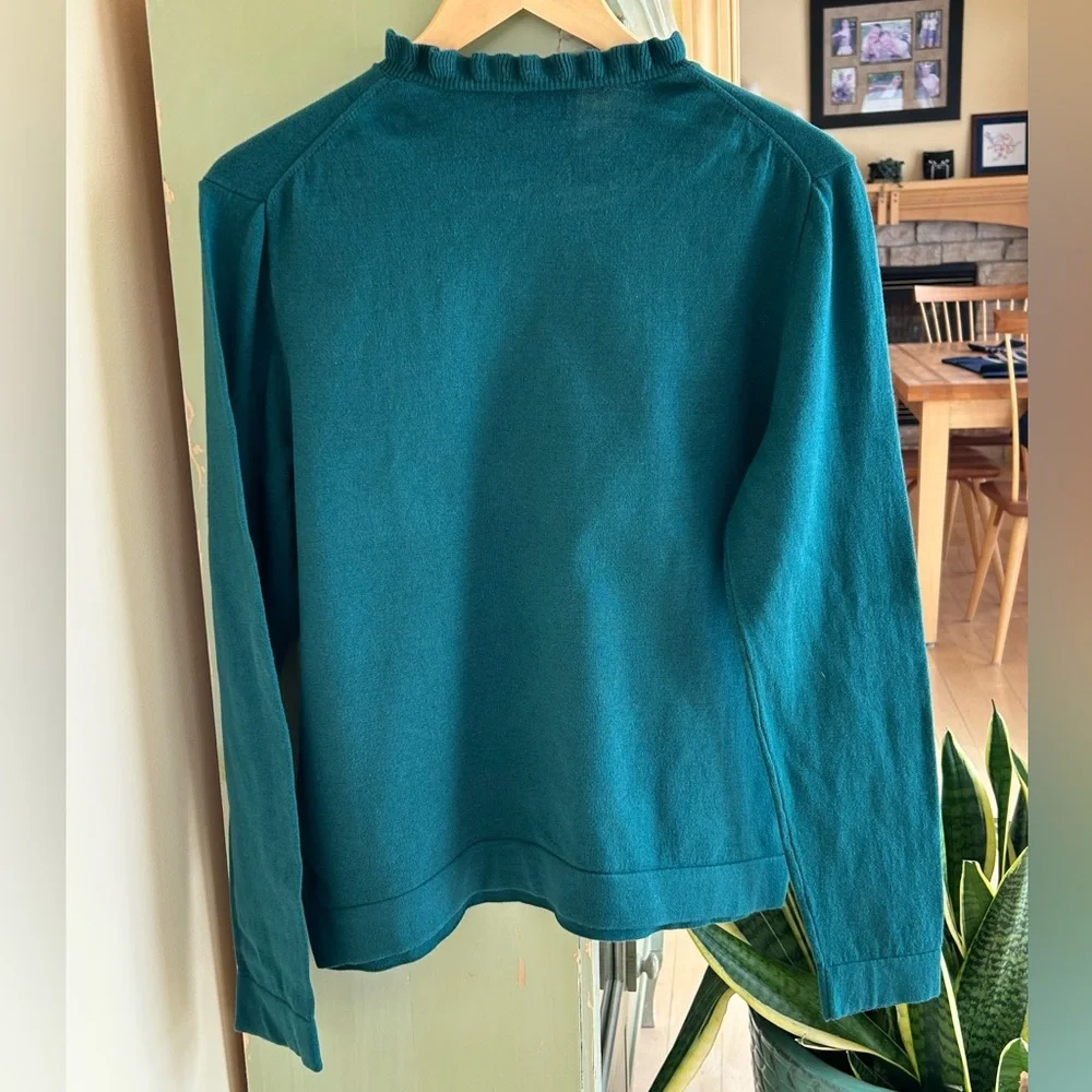 J. Crew Women’s 100% Cotton Ruffle Neck Sweater in Alpine Green Size XL EUC